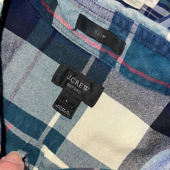 J. Crew‎ Gap Men’s Button Down Long Sleeve Casual Shirts Large Blue Plaids - Picture 4 of 5